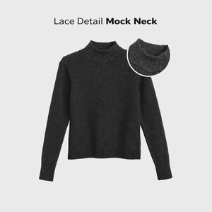 Halogen Black Lace Neck Sweater XXS Soft Fuzzy Knit Lightweight Cozy Pullover